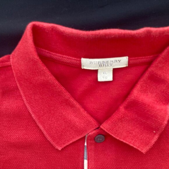 Burberry Brit Men Short Sleeve Nova Check Red Cotton Pique Polo w/ defect - Picture 3 of 13